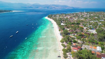 Wall Mural - Amazing aerial view of Gili Trawangan coastline on a sunny day, Indonesia