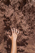 A child's hand touches eroded sandstone at The Toadstools, Grand Staircase-Escalante National Monument, near Kanab, Utah