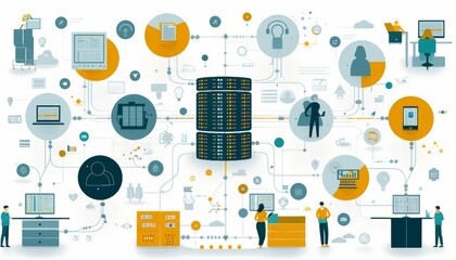 Wall Mural - Big Data Ecosystem Integration, Illustrate big data ecosystem integration with an image showing data engineers integrating various data sources, such as databases, streams, and APIs, AI 