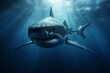 Imposing 3D shark gliding through the depths. Generative AI