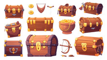 Various Styles Of Cartoon Treasure Chests Illustrated In Vibrant Colors