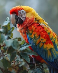 A colorful parrot sits on a branch.