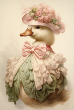 Portrait Of Duck In Victorian Style, Vintage Poster, Vintage Book, Junk Journal