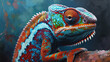 A colorful chameleon on a green blue background
