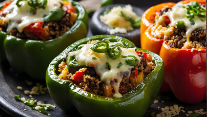 Wall Mural - Grilled vegetable and quinoa-stuffed bell peppers topped with melted cheese.