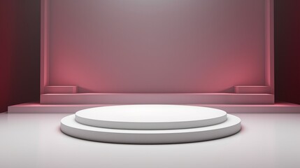 Poster - Minimalistic elegant stage, white podium to showcase your products on a pink background. A layout for the presentation of cosmetics, accessories, food and drinks.