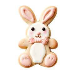 Canvas Print - Decorated easter bunny cookies with white icing and colorful details isolated on a transparent background