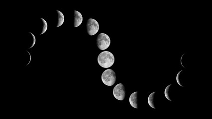 Wall Mural - all phases of moon: waning crescent, third quarter, waning gibbous, full moon, waxing gibbous, first