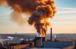 Industrial plant with toxic and poisonous orange emissions from chimneys, poor ecology, concept of an environmental problem of air pollution, environment