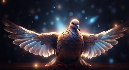 Wall Mural - Winged dove in the dark background