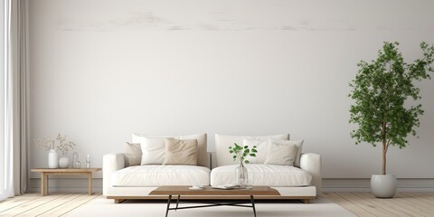 Wall Mural - Minimalistic indoor architecture living room space mock up background. Room for relaxing with simple scandinavian