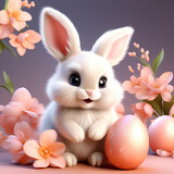 Fototapeta Dziecięca - Cute Easter bunny on HD, background, in a field of flowers