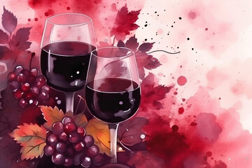 Wall Mural - red wine and grapes made by midjourney