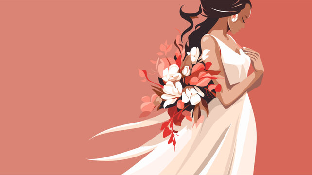 Abstract bride holding a floral bouquet  representing the traditional bridal pose. simple Vector Illustration art simple minimalist illustration creative