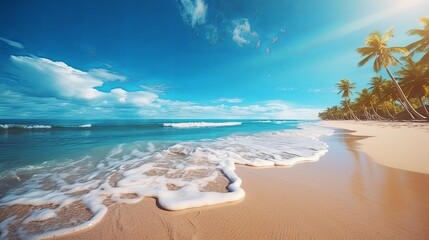 Wall Mural - Nature landscape view of beautiful tropical beach and sea in sunny day. Beach sea space area