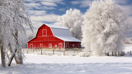 Poster - rustic red barn winter