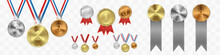 Set Of Gold, Bronze And Silver. Award Medals Isolated On Transparent Background. Vector Illustration Of Winner Concept.	
