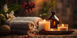 Spa, beauty treatment and wellness background with massage stone, orchid flowers, towels and burning candles Ai Generative