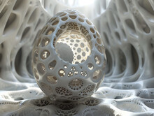 An Intricate 3D Render Of A Complex Egg Nested Within Fractal Patterns