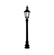 Vector isolated one single retro vintage old street lamp on a pole colorless black and white outline silhouette shadow shape stencil solid black