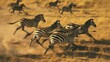 Zebras in Motion: Speed and Beauty on the Open Plains AI Generated.