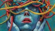 Colorful Surrealistic Painting of a Woman with Ropes