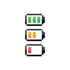 Poster - battery charge icon 8 bit, pixel art energy battery icon for game logo.