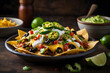 Tex-Mex loaded nachos with melted cheese, jalapeños, guacamole, and sour cream.