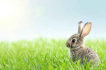 Audubons Cottontail rabbit sitting in the grass, gazing at the camera