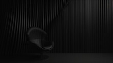 Modern Black Chair Standing Alone In A Minimalistic Room With Vertical Lines