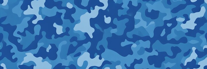 Canvas Print - Blue military camouflage seamless pattern background banner. Camouflage pattern background.