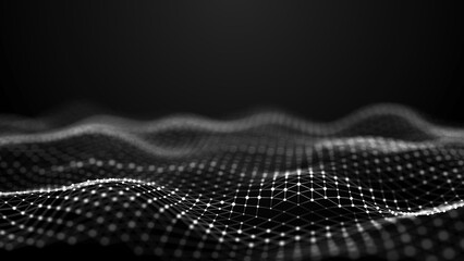 Fototapete - Internet technology network. Abstract black and white background. Large amount of data. 3d rendering.