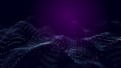 Fototapete - Wave of dots and weave lines. Abstract background. Network connection structure.