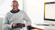 © Camerene Pendl/peopleimages.com - Businessman, happy and portrait with cellphone in office, message and social media for online networking. IT Consultant, positive and face with mobile app for email, connectivity and browse in mockup