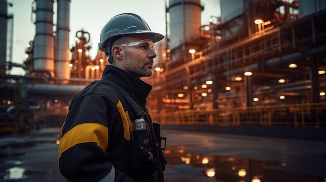 Man Wearing Hard Hat Standing in Front of Factory
