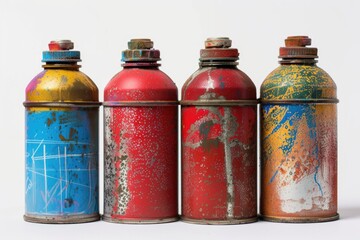 Poster - Four different colored cans placed together. Suitable for various uses