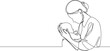 continuous single line drawing of mother caressing baby, line art vector illustration