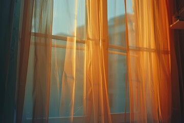 Poster - A window with sheer curtains, perfect for adding a touch of elegance and privacy to any room. Versatile and stylish, this image can be used in various design projects