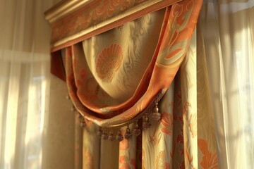 Poster - A detailed view of a curtain on a window. Perfect for adding a touch of elegance and privacy to any room