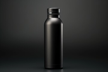Poster - A black water bottle resting on a dark surface. Suitable for fitness, hydration, and health-related concepts