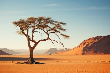 Aufkleber - A picture of a lone tree standing in the middle of a vast desert. Suitable for various uses
