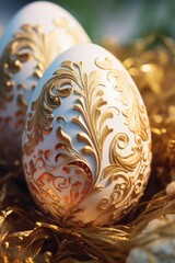 Poster - Two white eggs with gold designs. Perfect for Easter or spring-themed projects