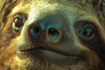 Aufkleber - A close-up view of a sloth's face with a blurred background. This image can be used to depict the unique features and expressions of sloths. Ideal for nature, wildlife, and animal-themed projects