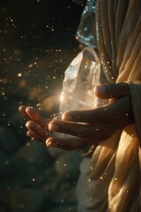 Aufkleber - A person holding a crystal in their hand. Perfect for mystical and spiritual themes