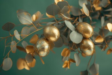 Poster - A detailed shot of a plant with shimmering gold leaves. Perfect for adding a touch of elegance and luxury to any design project