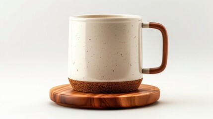 Poster - A coffee mug resting on a wooden coaster, suitable for various applications