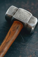 Poster - A hammer sitting on top of a wooden table. This versatile image can be used in various contexts
