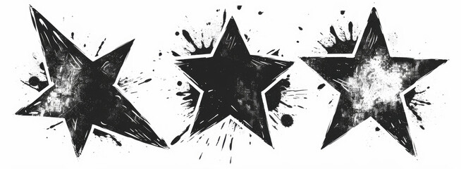 Poster - Three black and white stars on a white background. Suitable for various design projects