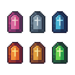 Poster - Pixel art sets icon of grave in variation color. rest in peace icon on pixelated style. 8bits perfect for game asset or design asset element for your game design. Simple pixel art icon asset.
