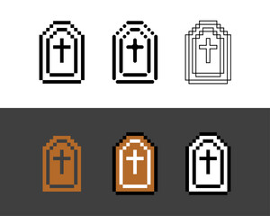 Poster - Pixel art outline sets icon of grave in variation color. rest in peace icon on pixelated style. 8bits perfect for game asset or design asset element for your game design. Simple pixel art icon asset.